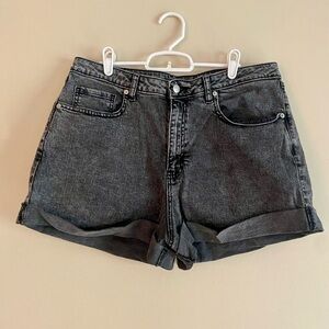Black High-Waist Cuffed Denim Shorts - Women's